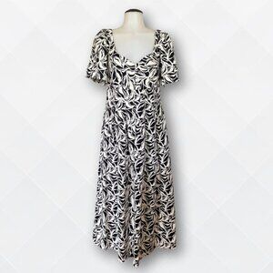 A New Day Women’s Puff Sleeve Midi Dress – Black/White Floral – Size 4 – NWT 🖤